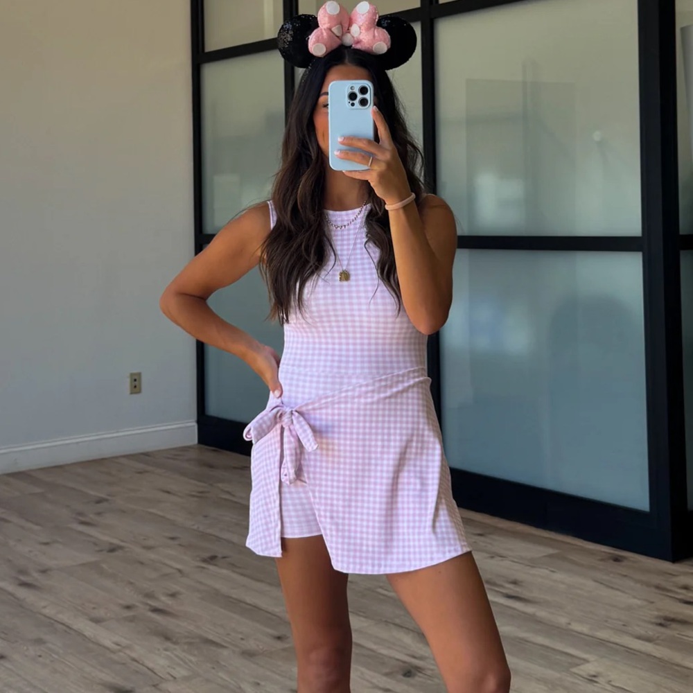 Sleeveless Lilac Gingham Romper with Side Tie